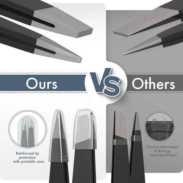 Alt view image 2 of 6 - 2 Pack Stainless Steel Precision Tweezers, Slant & Point Tips, for Facial Hair, Eyebrows, Splinter & Ingrown Hair Removal, for Men & Women