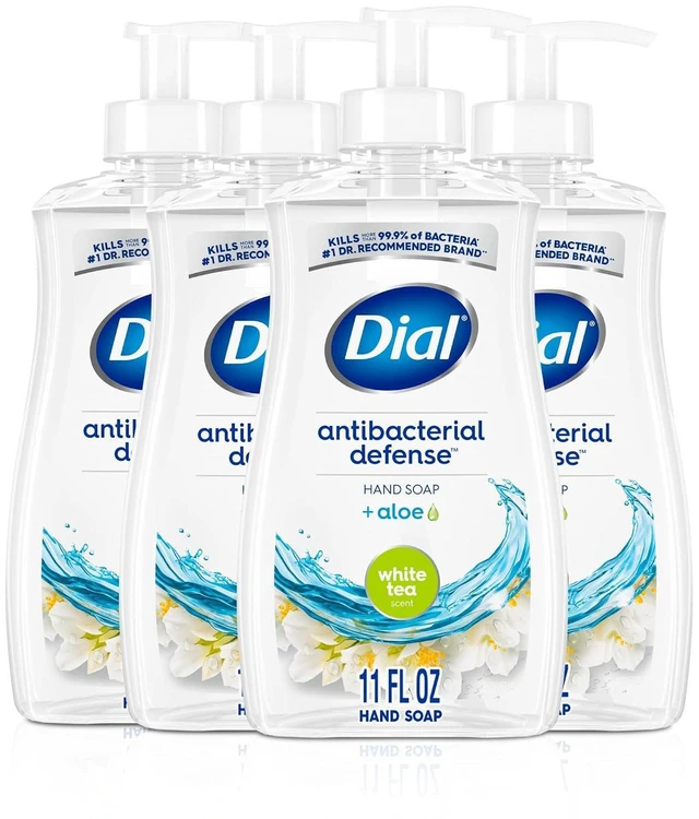 Main image of Dial Antibacterial Defense Liquid Hand Soap + Aloe, 11 Fl Oz (Pack of 4), White Tea Scent, Dermatologist-Tested Hand Wash, Gentle Formula