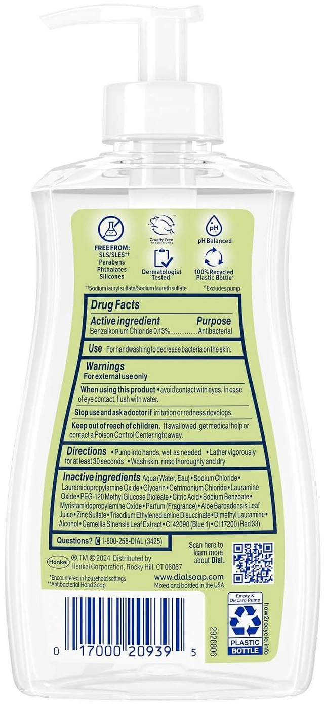 Alt view image 6 of 6 - Dial Antibacterial Defense Liquid Hand Soap + Aloe, 11 Fl Oz (Pack of 4), White Tea Scent, Dermatologist-Tested Hand Wash, Gentle Formula