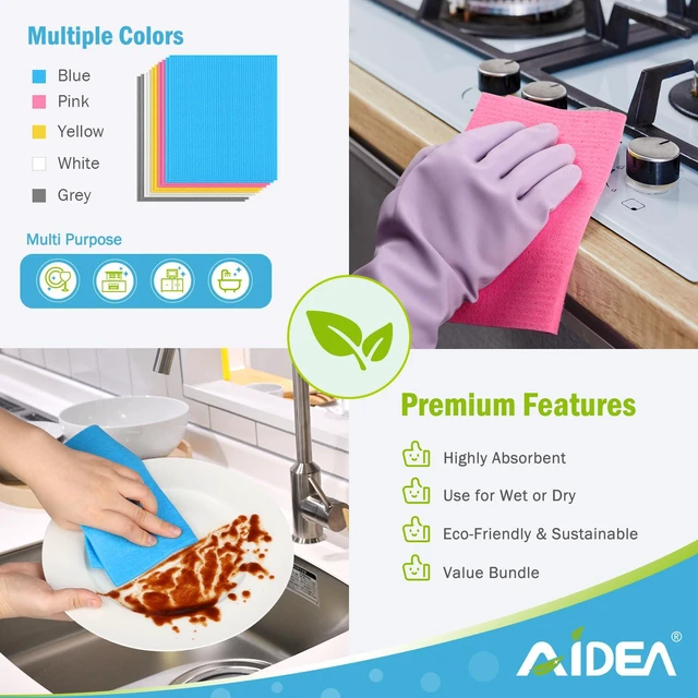 Alt view image 6 of 6 - AIDEA Swedish Dishcloths 10PK, Reusable Paper Towels 7" x 6"