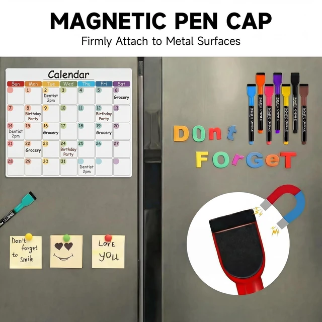 Alt view image 3 of 7 - Fine Tip Magnetic Dry Erase Markers, 12 Colors, Low Odor, with Eraser Cap
