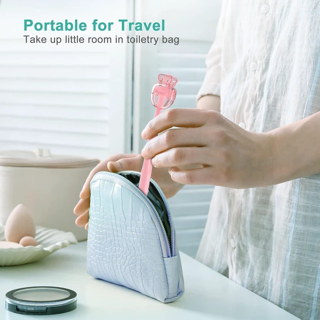 Alt view image 3 of 6 - Mspan Tongue Scraper Cleaner Brush 2 Pack, Pink White, with Plastic Travel Case Cover, Clean Oral Bad Breath for Adults and Kids