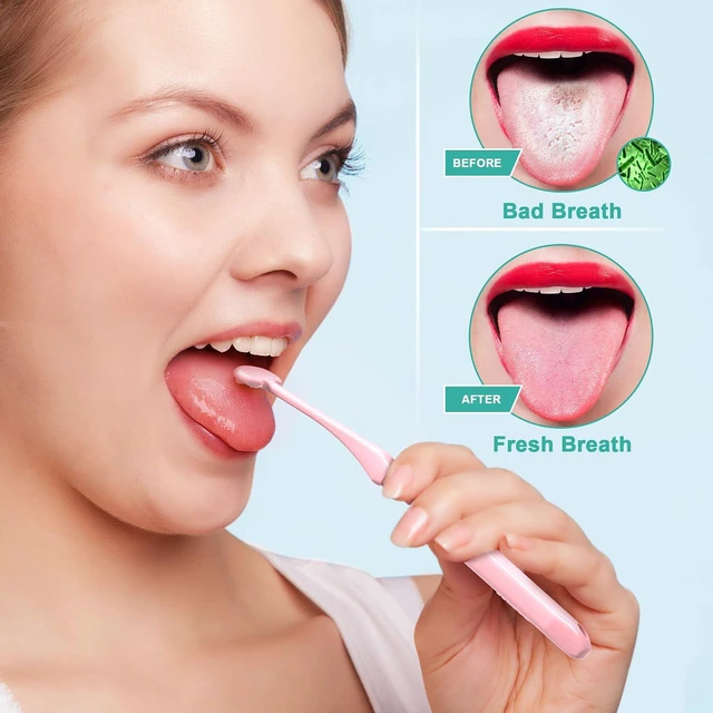 Alt view image 6 of 6 - Mspan Tongue Scraper Cleaner Brush 2 Pack, Pink White, with Plastic Travel Case Cover, Clean Oral Bad Breath for Adults and Kids