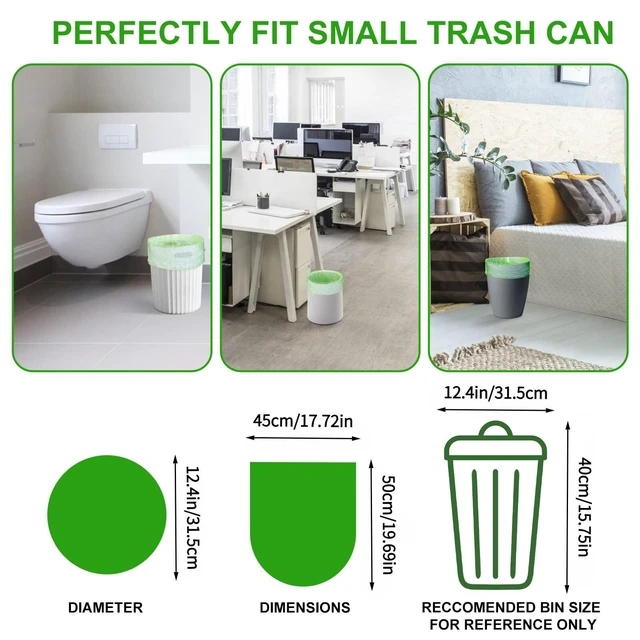 Alt view image 6 of 6 - Inwaysin 4Gallon Biodegradable Compostable Small Trash Bags, 100Count, Unscented, Green, Bulk Strong Thick Tiny Liners for Bathroom Kitchen Office Car