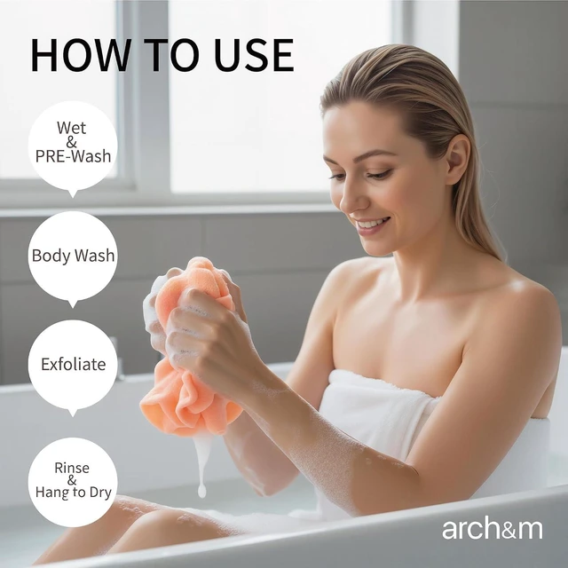 Alt view image 3 of 6 - ARCH&M Exfoliating Washcloth & Japanese Shower Towel, Body Scrubber, 3 Pack
