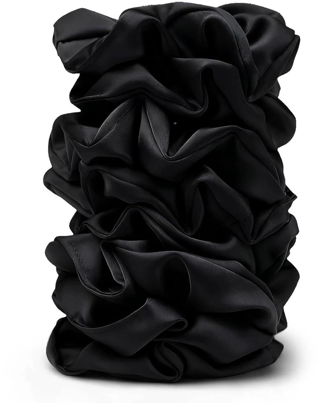 Main image of 8PCS Black Satin Silk Scrunchies - No Crease Frizz-Free Gentle Elastic Hair Ties for Thick Thin Hair, Soft Stylish Hair Accessories Gifts