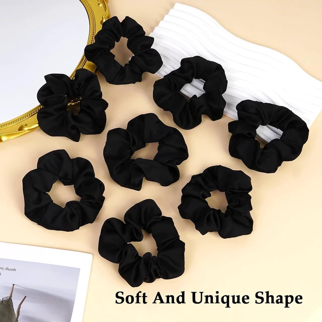 Alt view image 5 of 7 - 8PCS Black Satin Silk Scrunchies - No Crease Frizz-Free Gentle Elastic Hair Ties for Thick Thin Hair, Soft Stylish Hair Accessories Gifts