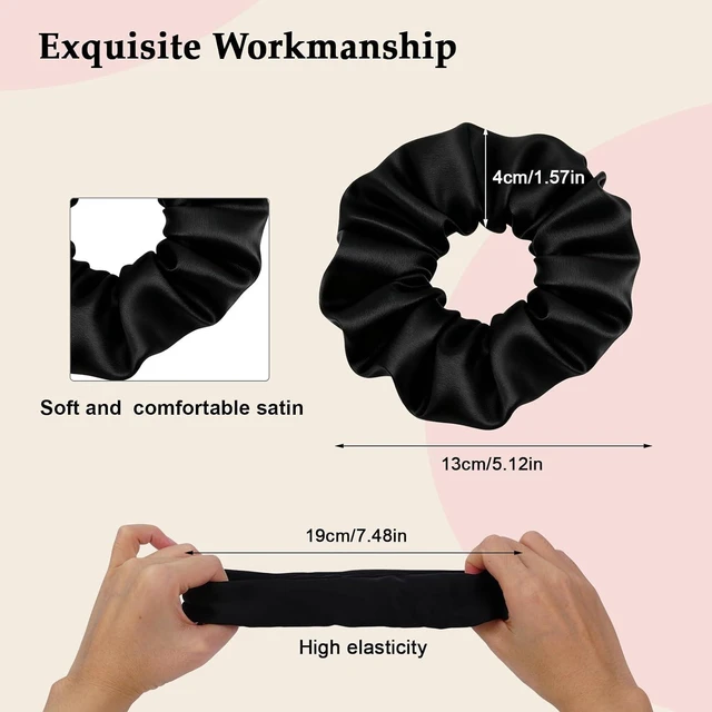 Alt view image 4 of 7 - 8PCS Black Satin Silk Scrunchies - No Crease Frizz-Free Gentle Elastic Hair Ties for Thick Thin Hair, Soft Stylish Hair Accessories Gifts