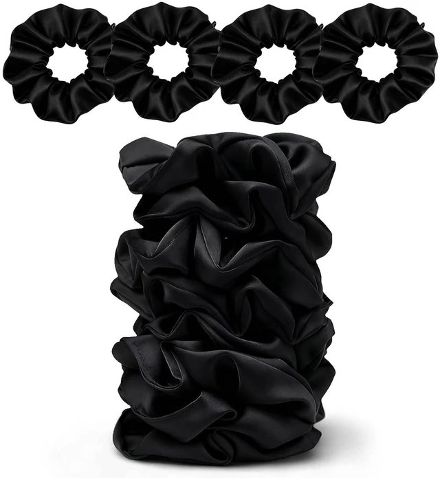 Alt view image 2 of 7 - 8PCS Black Satin Silk Scrunchies - No Crease Frizz-Free Gentle Elastic Hair Ties for Thick Thin Hair, Soft Stylish Hair Accessories Gifts
