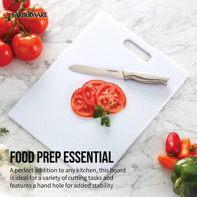 Alt view image 3 of 7 - FARBERWARE 11x14in Plastic Cutting Board, Dishwasher-Safe with Easy Grip Handle, White