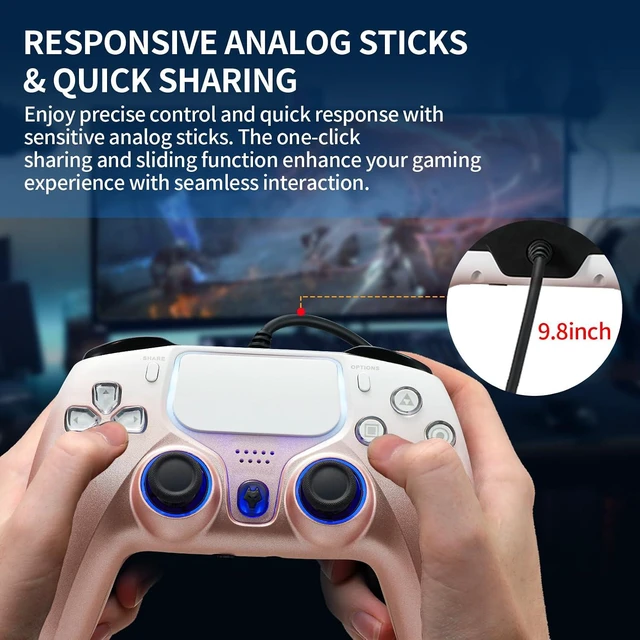 Alt view image 2 of 6 - NBCP Wired PS5 Controller with Turbo, Hall-Effect Triggers, Dual Vibration, 6-Axis Gyro, 10ft Cable, Gamepad Compatible for PS5/PS4/PC/Steam, Rose Gold