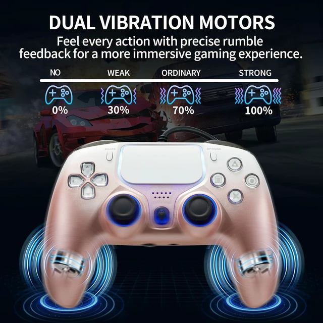 Alt view image 4 of 6 - NBCP Wired PS5 Controller with Turbo, Hall-Effect Triggers, Dual Vibration, 6-Axis Gyro, 10ft Cable, Gamepad Compatible for PS5/PS4/PC/Steam, Rose Gold