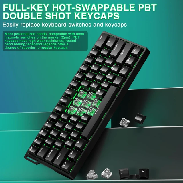 Alt view image 4 of 6 - Aula WIN60 HE 60% Mechanical Gaming Keyboard, Wired, Magnetic Switch Hot Swappable, Adjustable Actuation Rapid Trigger, 8000Hz Polling Rate, RGB Compact Design