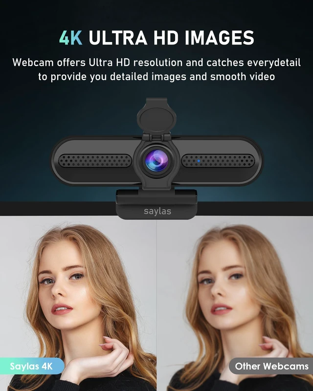 Alt view image 3 of 6 - Saylas 4K Webcam with Microphone, 78FOV, 4K/2K/30fps, 1080P/60fps, Autofocus, Privacy Cover, USB External Webcam for PC, Laptop, Mac, Zoom