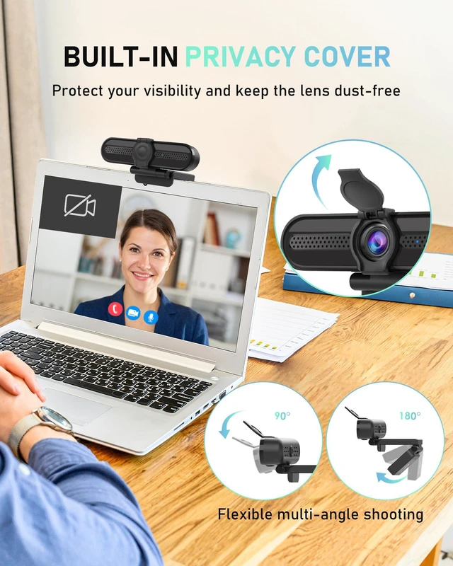 Alt view image 6 of 6 - Saylas 4K Webcam with Microphone, 78FOV, 4K/2K/30fps, 1080P/60fps, Autofocus, Privacy Cover, USB External Webcam for PC, Laptop, Mac, Zoom