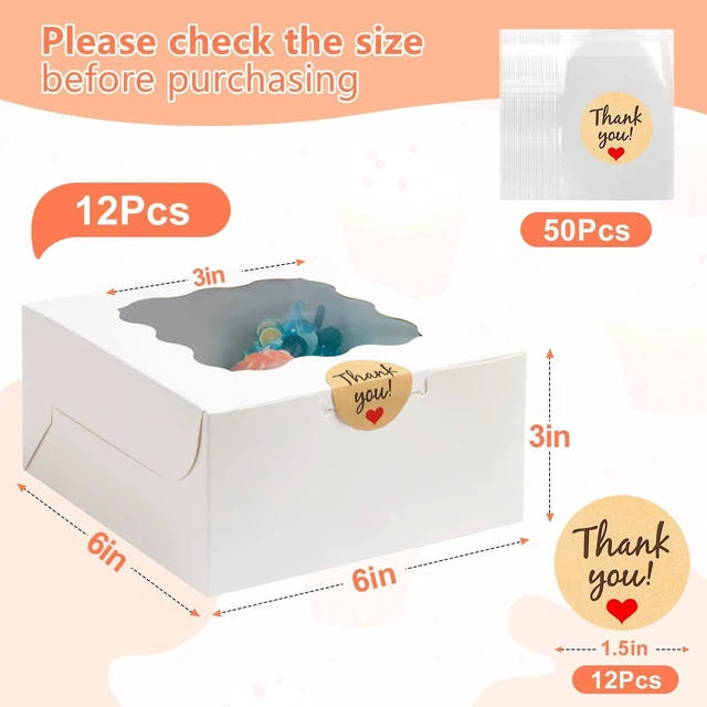 Alt view image 6 of 7 - 12 Pcs Cookie Boxes with Window, 6x6x3 Inches, for Dessert Pastry