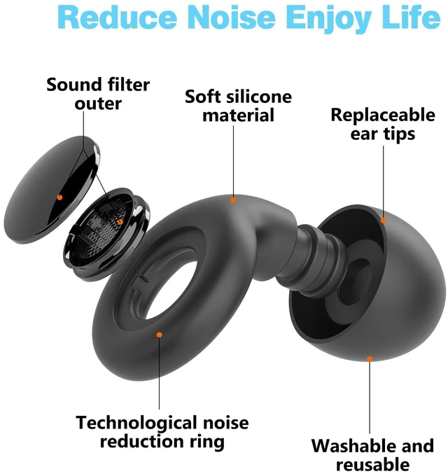 Alt view image 2 of 6 - 30dB Reusable Silicone Ear Plugs for Sleeping Noise Cancelling with 8 Ear Tips & Case, Soft & Cozy Hearing Protection for Sleep, Concerts, Work, Travel & Focus