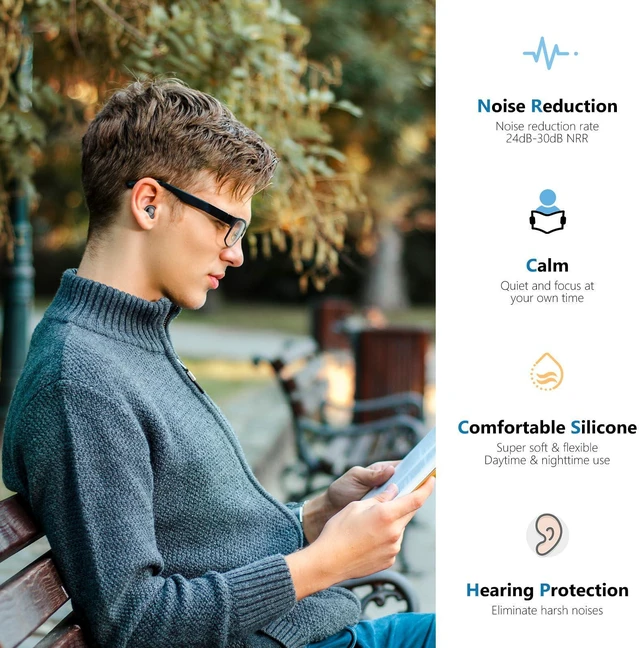Alt view image 6 of 6 - 30dB Reusable Silicone Ear Plugs for Sleeping Noise Cancelling with 8 Ear Tips & Case, Soft & Cozy Hearing Protection for Sleep, Concerts, Work, Travel & Focus