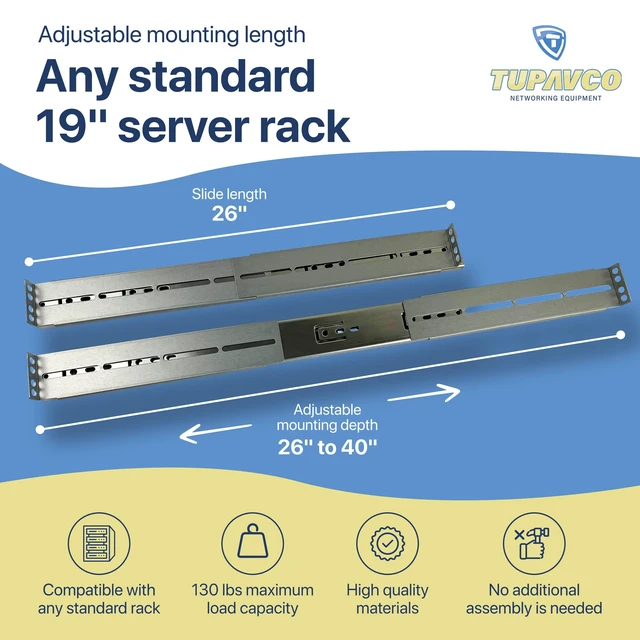 Alt view image 5 of 7 - Rackmount Sliding Rails Kit, 2U-8U Chassis, 26 to 40 Inch Depth