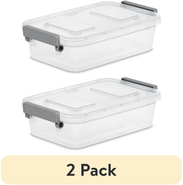 Main image of Sterilite Modular 2.7 Quart Small Latching Storage Bin with Write-on ID Latches, Clear Plastic, Gray (2 Pack)