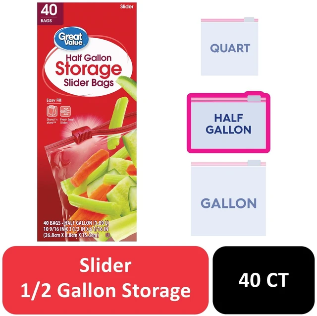 Main image of Great Value Half Gallon Slider Storage Bags, 40 Count