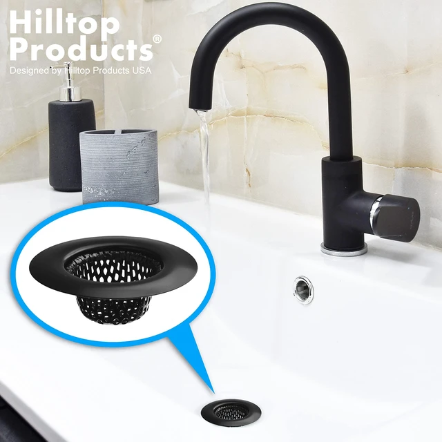 Alt view image 3 of 5 - 2-Pack 2.25" Top / 1" Basket Black Sink Strainer Hair Catcher for Bathroom, Utility, Slop, Laundry, RV and Lavatory Sink, Stainless Steel with Black Electroplated Coating