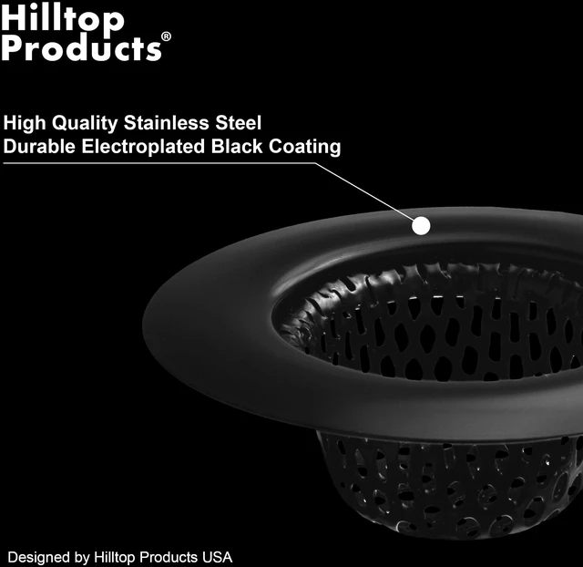 Alt view image 5 of 5 - 2-Pack 2.25" Top / 1" Basket Black Sink Strainer Hair Catcher for Bathroom, Utility, Slop, Laundry, RV and Lavatory Sink, Stainless Steel with Black Electroplated Coating