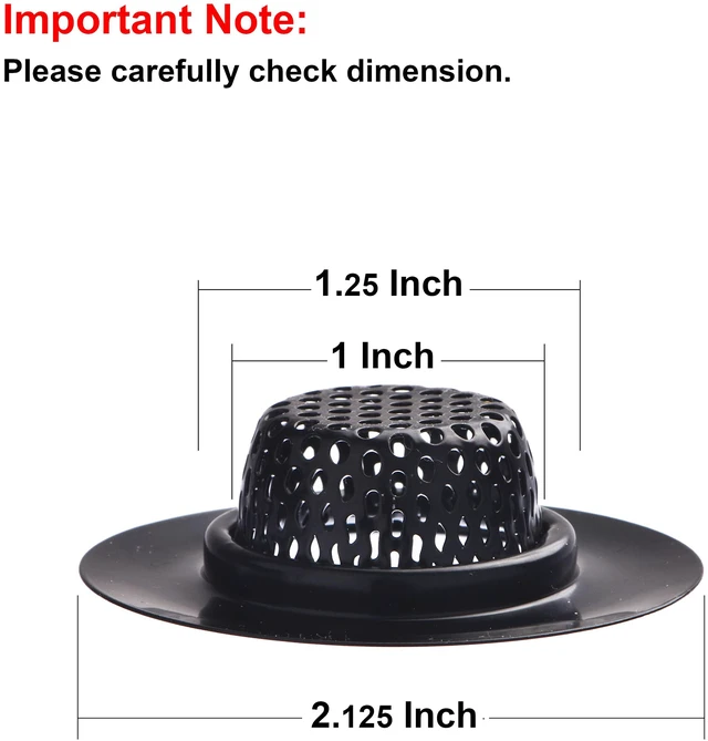 Alt view image 2 of 5 - 2-Pack 2.25" Top / 1" Basket Black Sink Strainer Hair Catcher for Bathroom, Utility, Slop, Laundry, RV and Lavatory Sink, Stainless Steel with Black Electroplated Coating