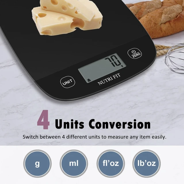 Alt view image 6 of 6 - NUTRI FIT Digital Kitchen Food Scale, Grams & Ounces, Black