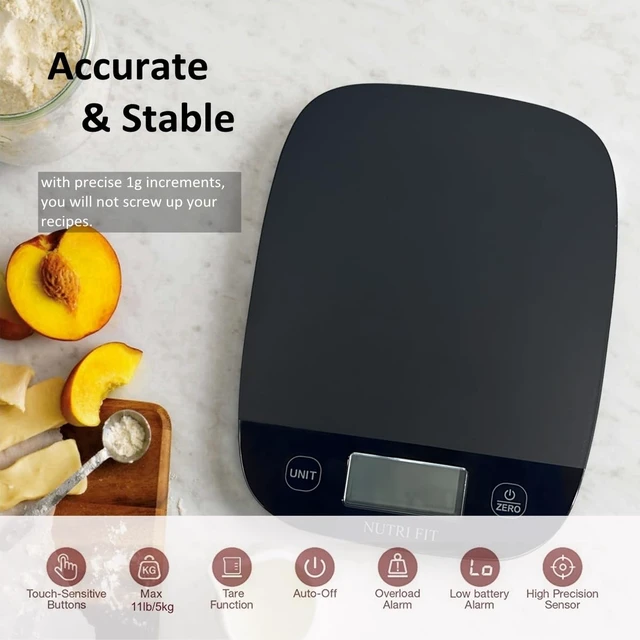 Alt view image 4 of 6 - NUTRI FIT Digital Kitchen Food Scale, Grams & Ounces, Black