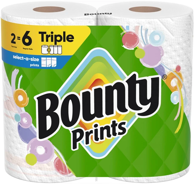 Main image of Bounty Select-A-Size Prints Paper Towels, 2 Triple Rolls = 6 Regular Rolls