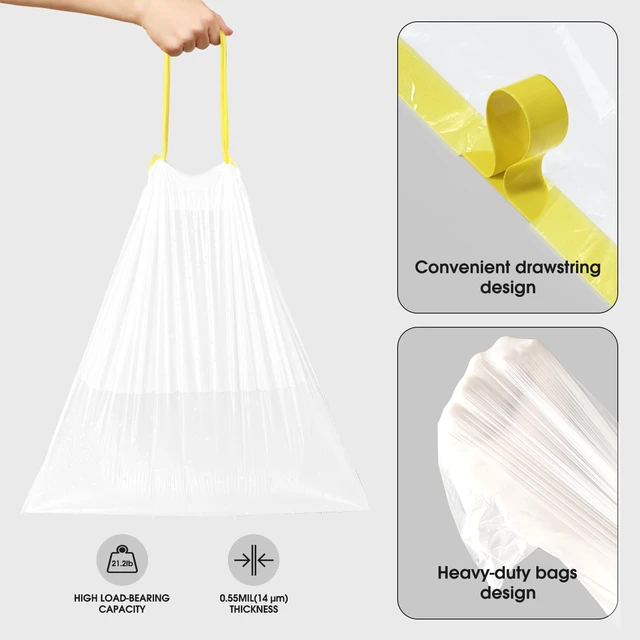 Alt view image 5 of 5 - CEROELDA 1.6 Gallon 60 Count Unscented Drawstring Thick Plastic Small Trash Bags Fit 4.5-8L 1.2-2Gal for Bathroom Bedroom Office Toilet