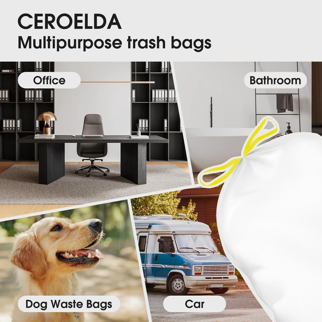 Alt view image 4 of 5 - CEROELDA 1.6 Gallon 60 Count Unscented Drawstring Thick Plastic Small Trash Bags Fit 4.5-8L 1.2-2Gal for Bathroom Bedroom Office Toilet