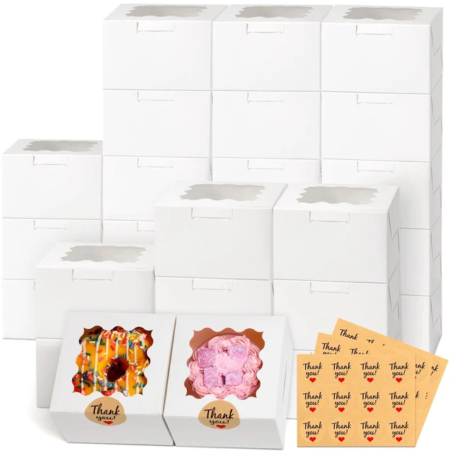 Main image of 26pcs White Cookie Boxes with Window, 4x4x2.5 Inch, 36pcs Stickers