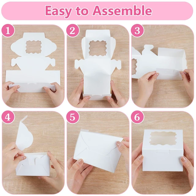 Alt view image 2 of 7 - 26pcs White Cookie Boxes with Window, 4x4x2.5 Inch, 36pcs Stickers