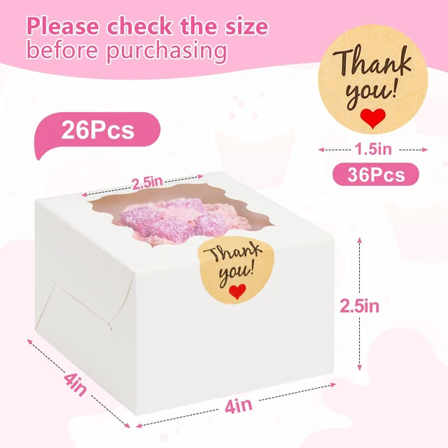 Alt view image 5 of 7 - 26pcs White Cookie Boxes with Window, 4x4x2.5 Inch, 36pcs Stickers