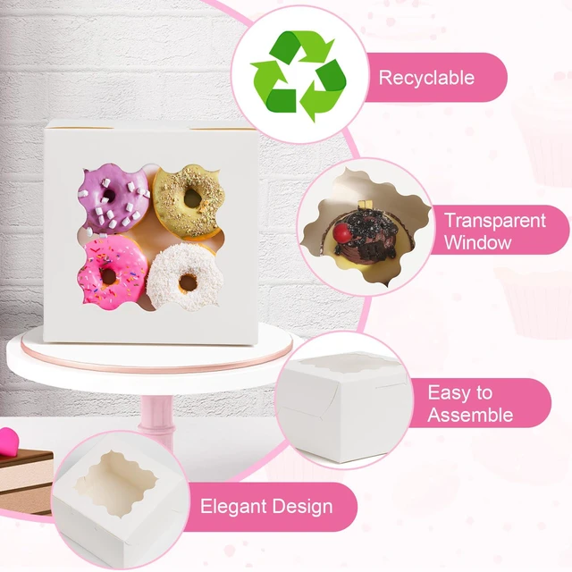 Alt view image 3 of 7 - 26pcs White Cookie Boxes with Window, 4x4x2.5 Inch, 36pcs Stickers
