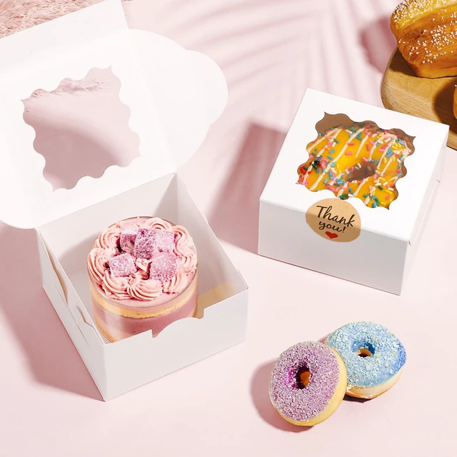 Alt view image 4 of 7 - 26pcs White Cookie Boxes with Window, 4x4x2.5 Inch, 36pcs Stickers