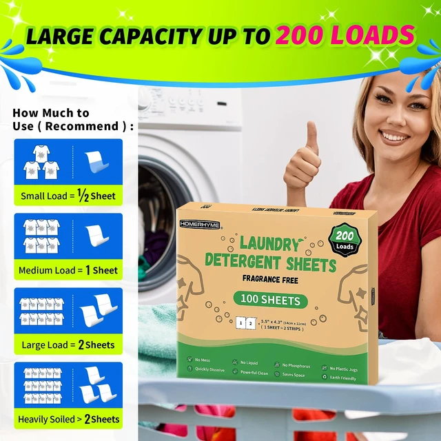 Alt view image 2 of 7 - Laundry Detergent Sheets 200 Loads Unscented Eco Friendly Hypoallergenic for Sensitive Skin