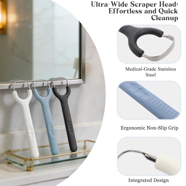 Alt view image 2 of 6 - 3-Pack 304 Stainless Steel Tongue Scraper for Adults, Oral Care Tool
