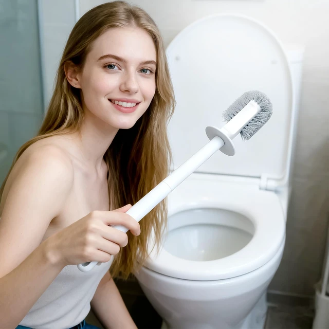 Alt view image 2 of 7 - FORASTO Toilet Bowl Brush and Holder Set, White, Bathroom Decor, Household Essentials, Cleaning Supplies