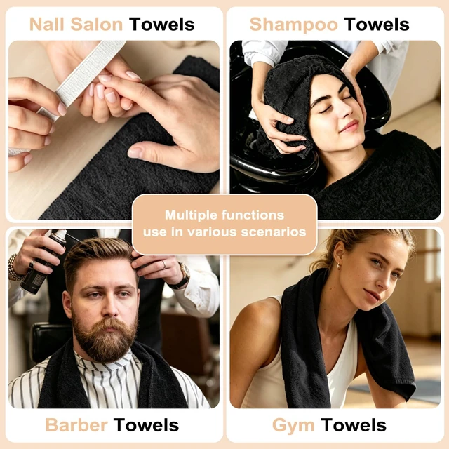 Alt view image 5 of 7 - Puomue 6 Pack Black Microfiber Salon Towels, 27 x 16 Inch, Super Soft Absorbent Hair Towel for Bath, Spa, Pool, Home