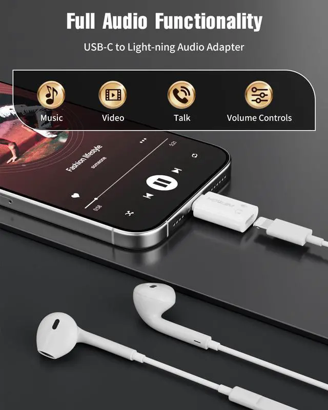 Alt view image 2 of 7 - Ligh-tning to USB C Audio Adapter for Music/Calls/Control, USB C Male to Light-ning Female Headphone Earphone Adapter for Phone 15/16/17 Serie,Pad,G-alaxy,Not for Charging/Data Transfer/OTG