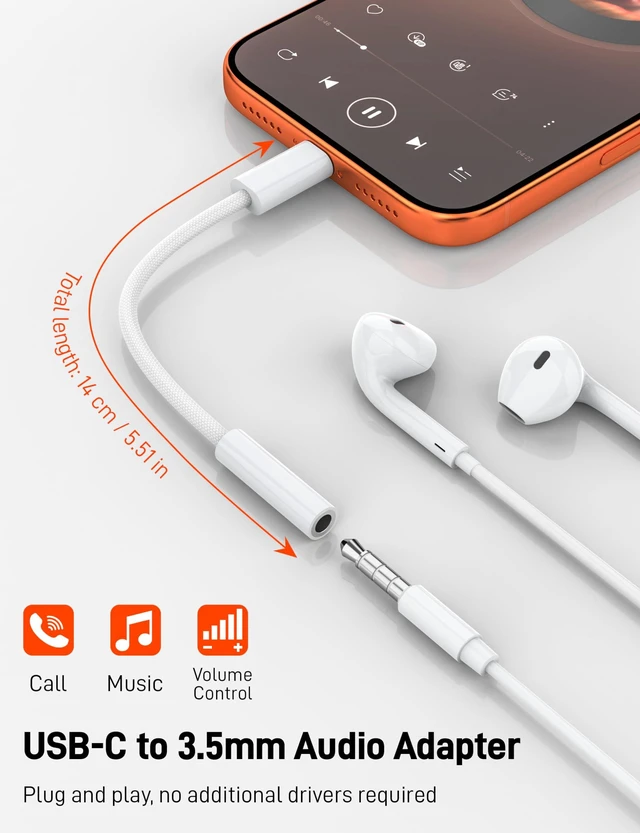 Alt view image 2 of 7 - 6 Pack USB C to 3.5mm Audio Headphone Adapter, USB C to Aux Audio Dongle Cable Cord Compatible with iPhone 17/16/15, iPad Pro, Samsung Galaxy S25 S24 S23 Ultra, Pixel 10/9/8