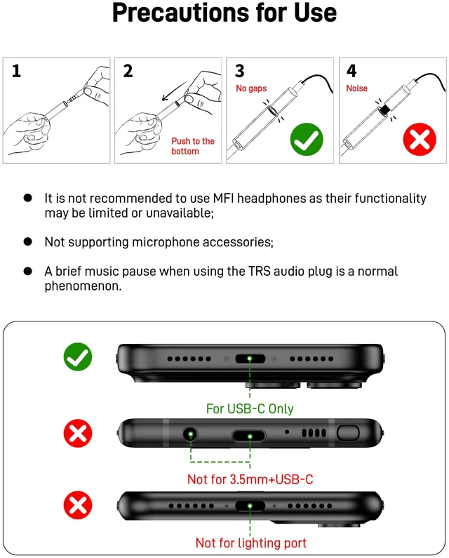 Alt view image 5 of 7 - 6 Pack USB C to 3.5mm Audio Headphone Adapter, USB C to Aux Audio Dongle Cable Cord Compatible with iPhone 17/16/15, iPad Pro, Samsung Galaxy S25 S24 S23 Ultra, Pixel 10/9/8