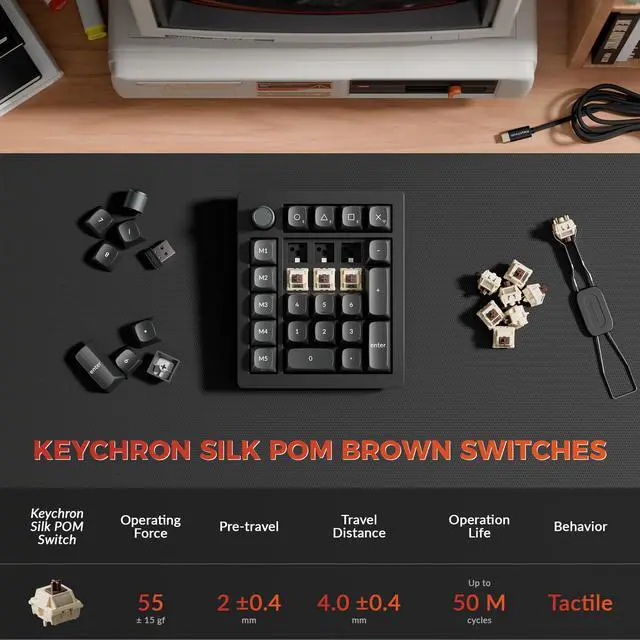 Alt view image 5 of 6 - V0 Ultra 8K Polling Rate Wireless (2.4 GHz & Bluetooth) ZMK Custom Number Pad with Hot-swappable Brown Switches 360-Hr Battery OSA PBT Keycaps RGB Backllit for Mac Windows Linux