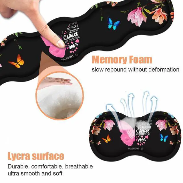 Alt view image 6 of 7 - Ergonomic Keyboard Wrist Rest & Mouse Pad Wrist Rest Set,Large Gaming Desk Mat 31.5"x 11.8" with Memory Foam,Easy Typing Pain Relief for Home Office,Floral Butterfly Quote Bible Verse Philippians 4:13