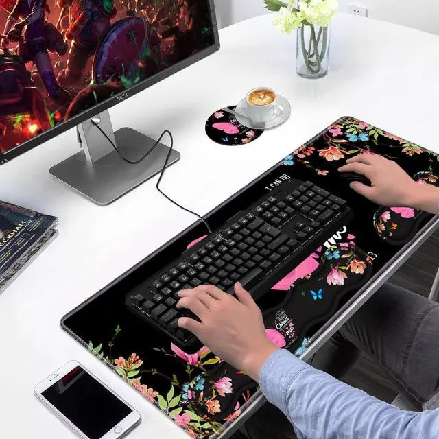 Alt view image 7 of 7 - Ergonomic Keyboard Wrist Rest & Mouse Pad Wrist Rest Set,Large Gaming Desk Mat 31.5"x 11.8" with Memory Foam,Easy Typing Pain Relief for Home Office,Floral Butterfly Quote Bible Verse Philippians 4:13