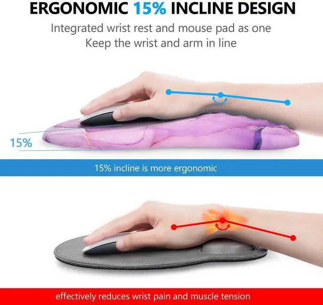 Alt view image 2 of 7 - Mouse Pad Wrist Support, Laokiiy 2 in1 Keyboard Wrist Rest+ Ergonomic Mouse Pad, Non-Slip Wrist Rest for Computer Keyboard, Made Easy Typing & Relieve Wrist Pain(Amethyst Purple Marble)