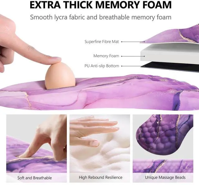 Alt view image 3 of 7 - Mouse Pad Wrist Support, Laokiiy 2 in1 Keyboard Wrist Rest+ Ergonomic Mouse Pad, Non-Slip Wrist Rest for Computer Keyboard, Made Easy Typing & Relieve Wrist Pain(Amethyst Purple Marble)